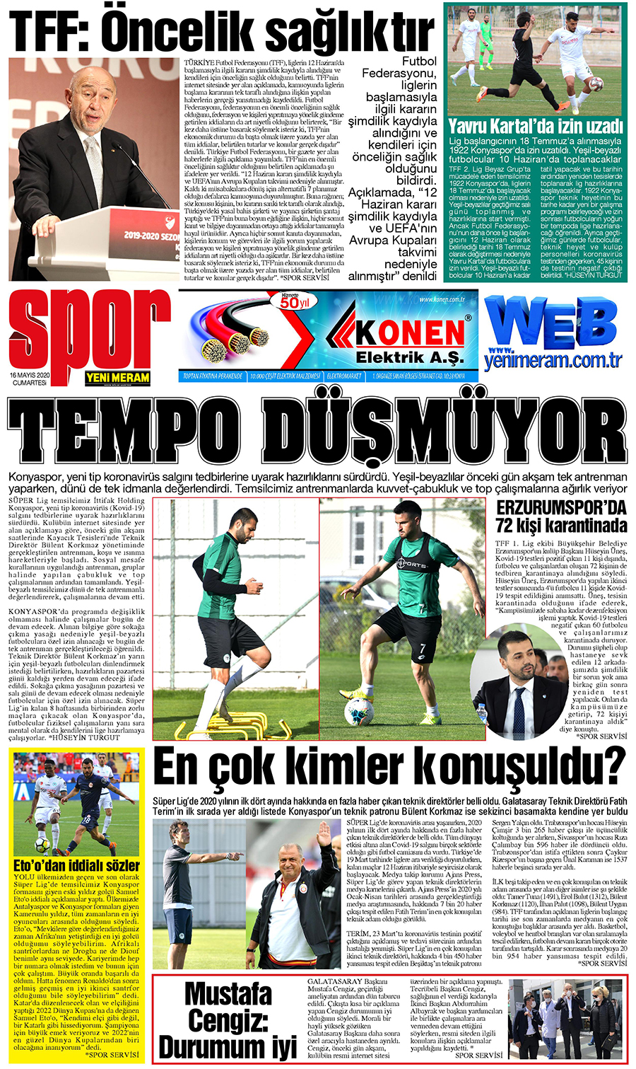 16 Mayıs 2020 Yeni Meram Gazetesi