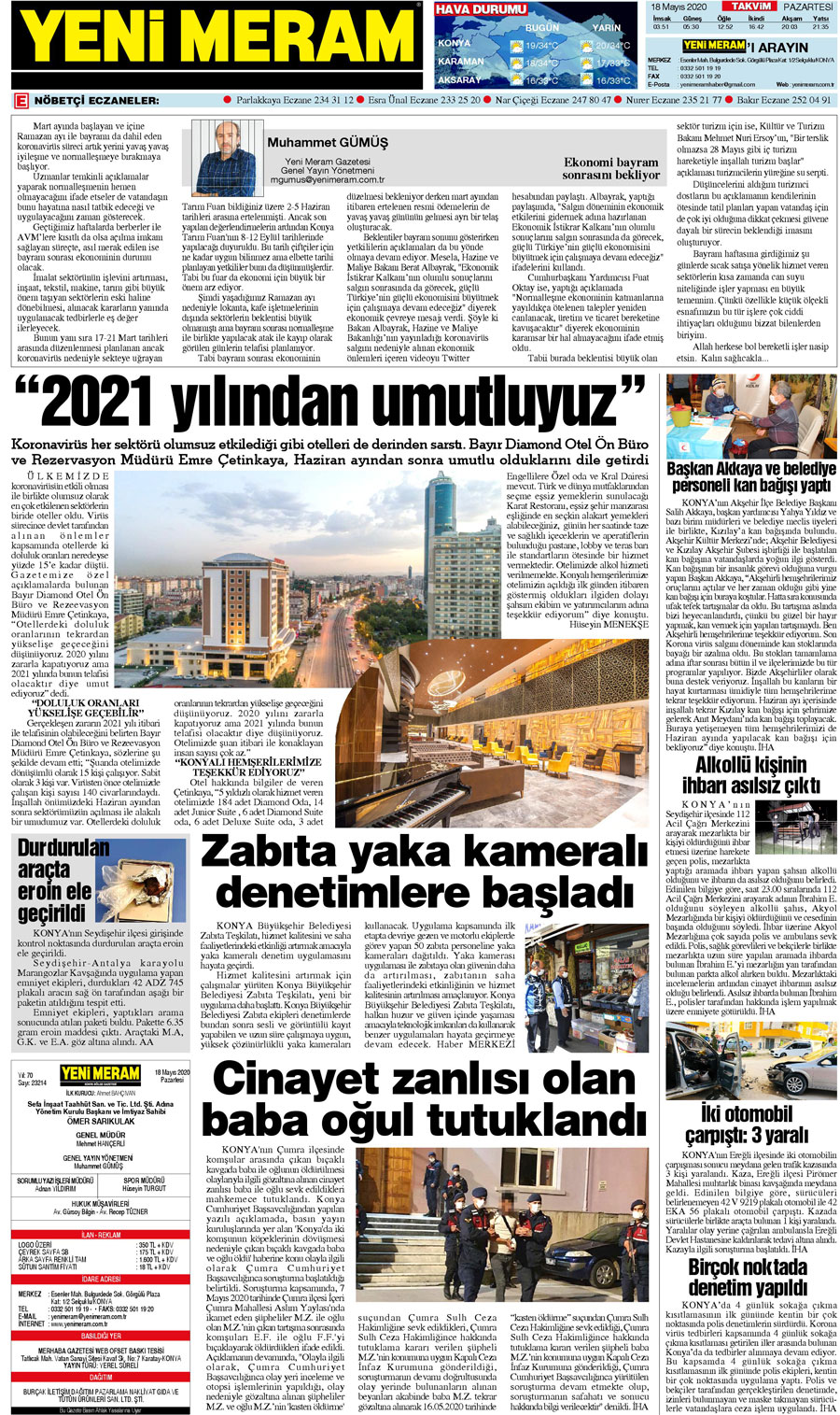 18 Mayıs 2020 Yeni Meram Gazetesi