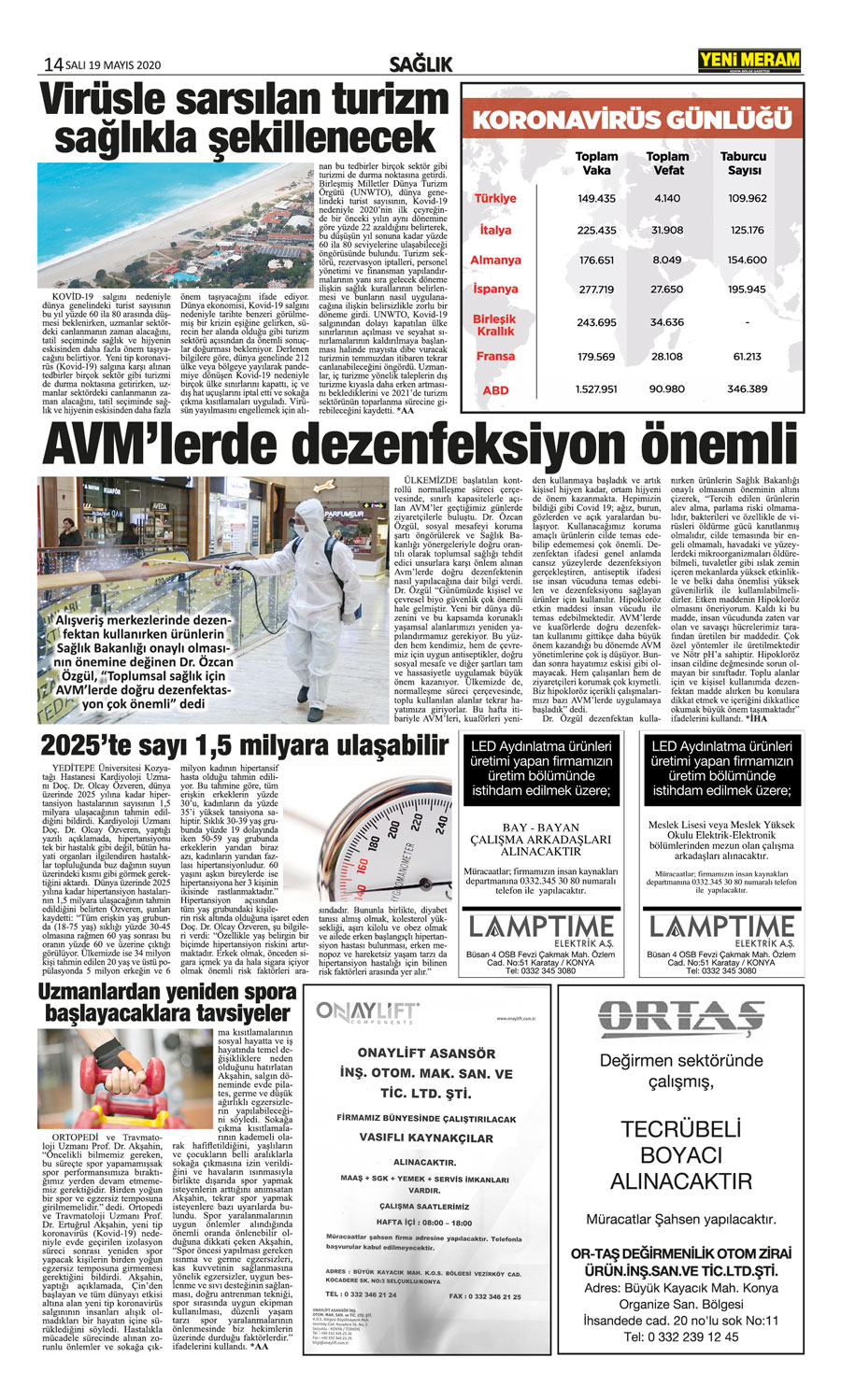 19 Mayıs 2020 Yeni Meram Gazetesi