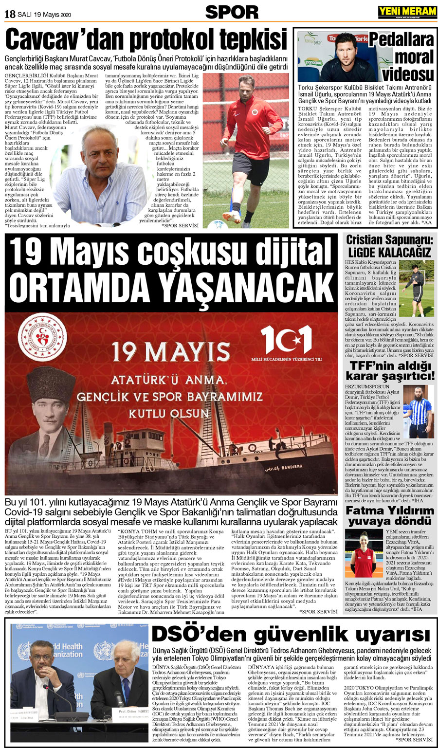 19 Mayıs 2020 Yeni Meram Gazetesi