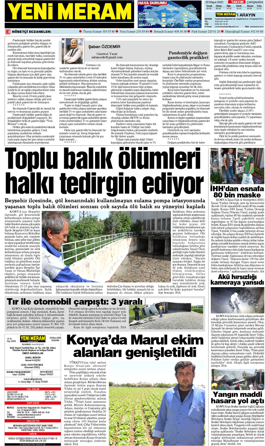 20 Mayıs 2020 Yeni Meram Gazetesi