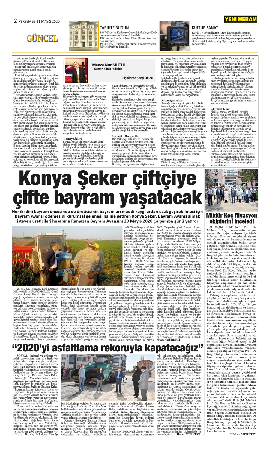 21 Mayıs 2020 Yeni Meram Gazetesi