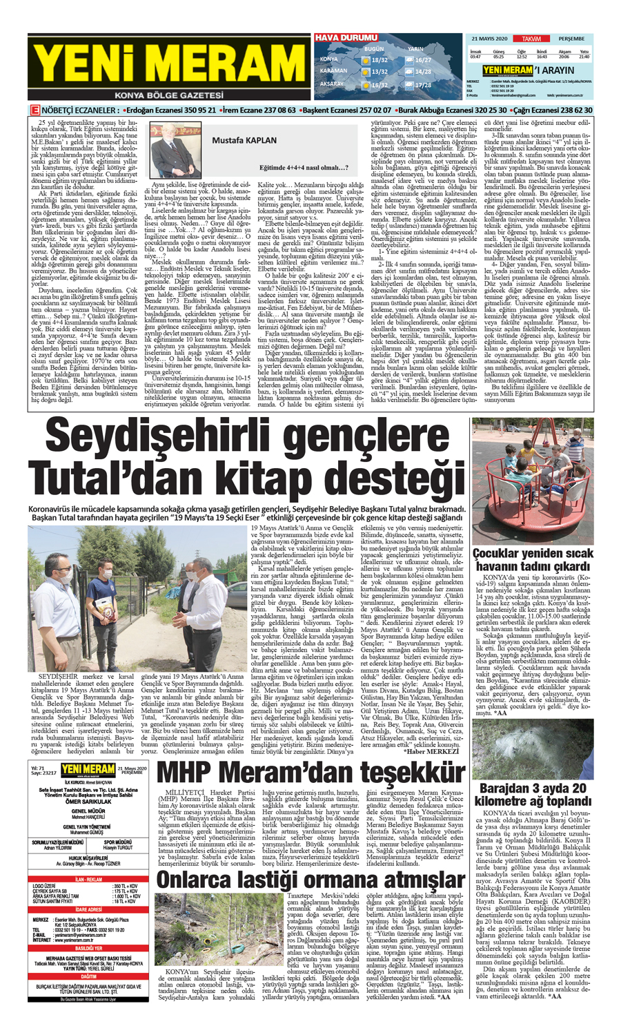 21 Mayıs 2020 Yeni Meram Gazetesi