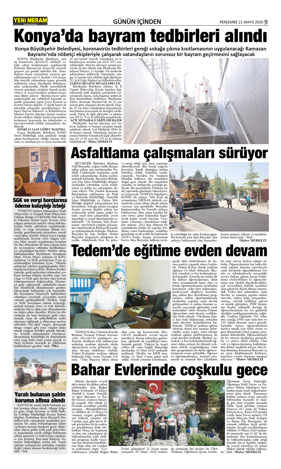 21 Mayıs 2020 Yeni Meram Gazetesi