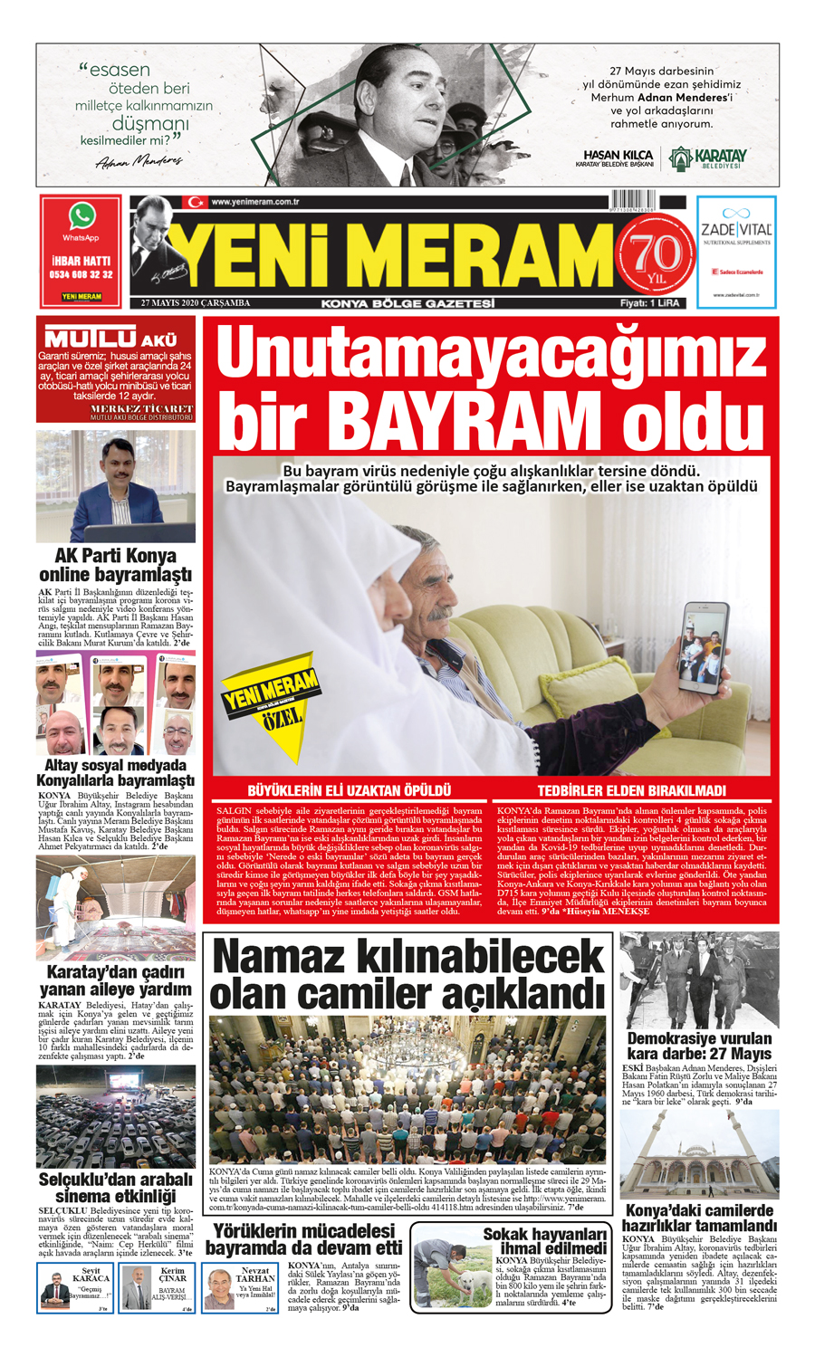 27 Mayıs 2020 Yeni Meram Gazetesi