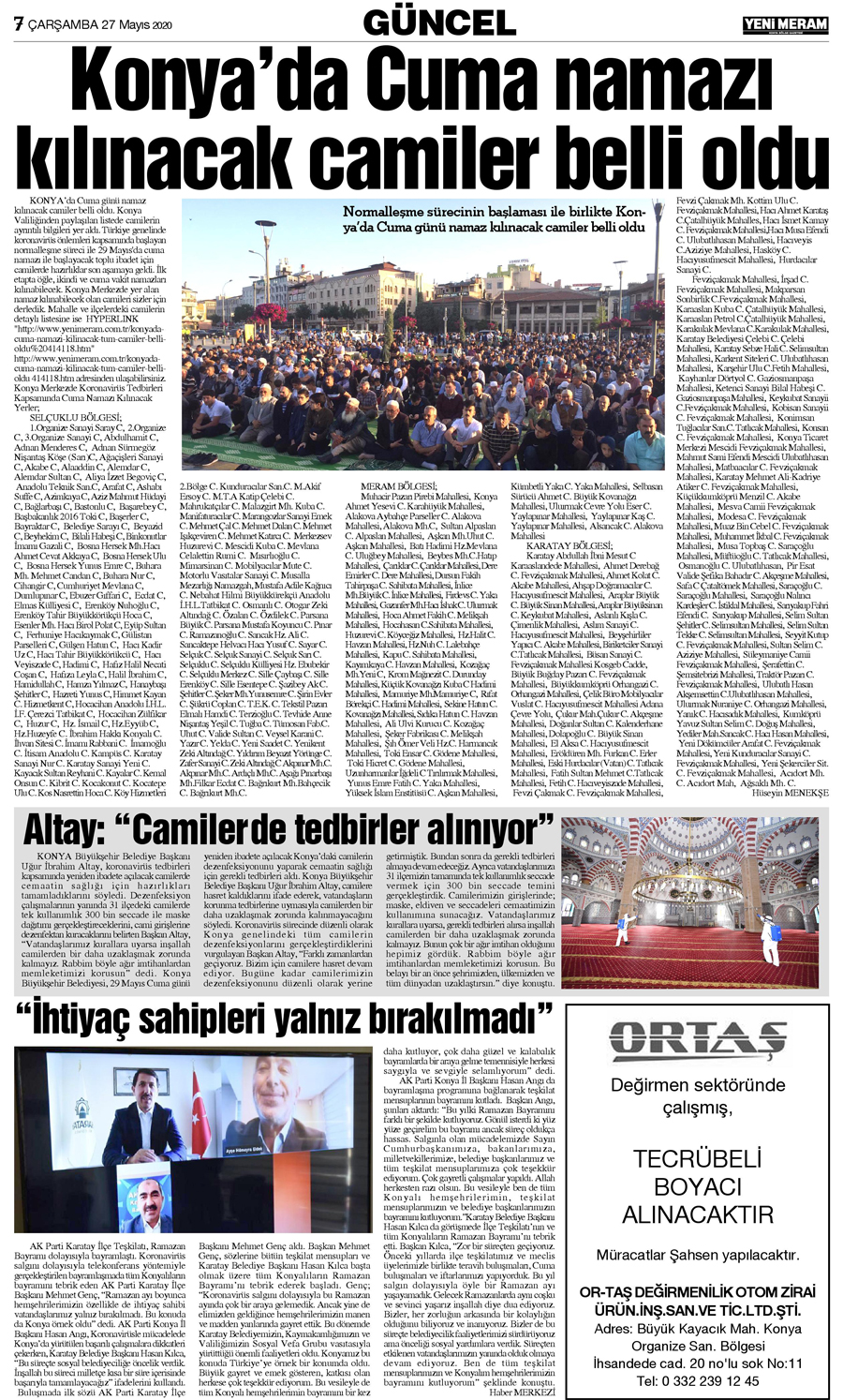 27 Mayıs 2020 Yeni Meram Gazetesi