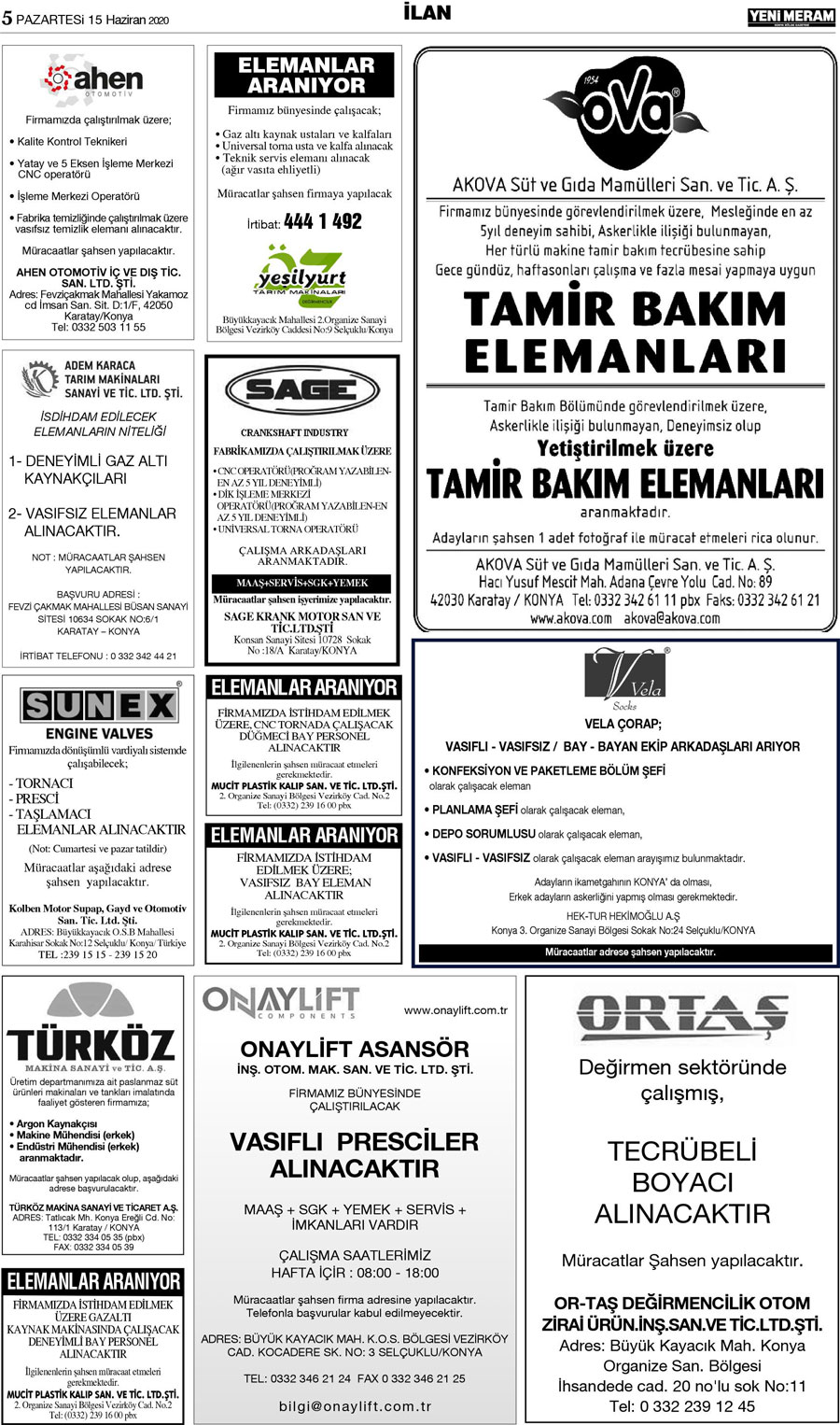 15 Haziran 2020 Yeni Meram Gazetesi