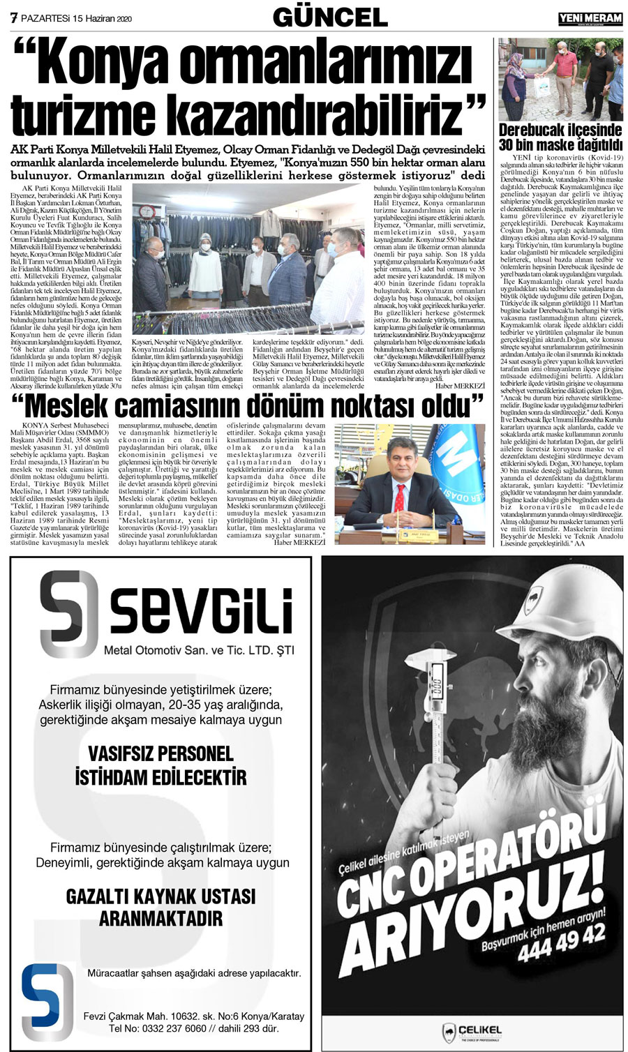 15 Haziran 2020 Yeni Meram Gazetesi