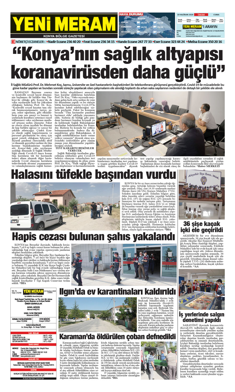 19 Haziran 2020 Yeni Meram Gazetesi