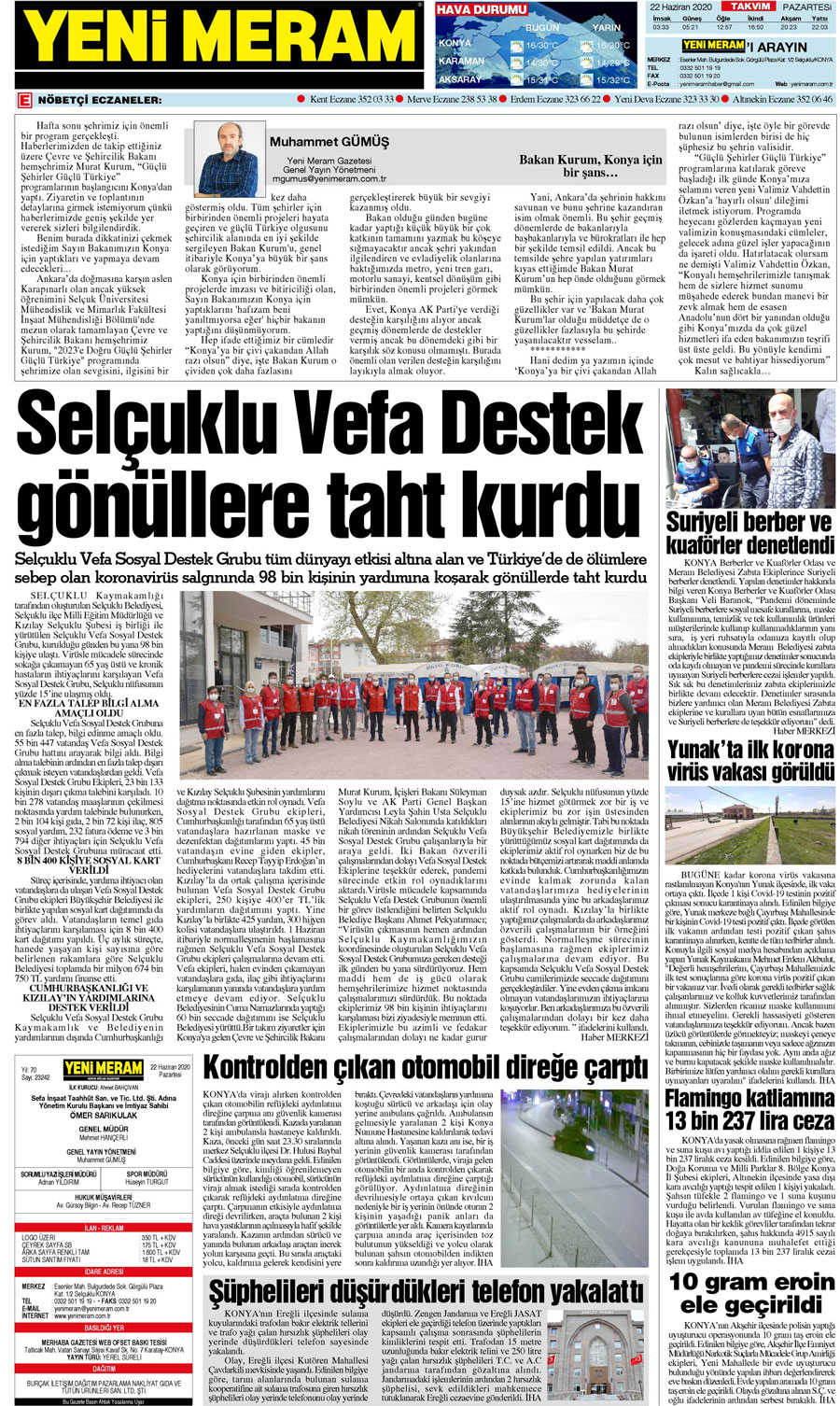 22 Haziran 2020 Yeni Meram Gazetesi