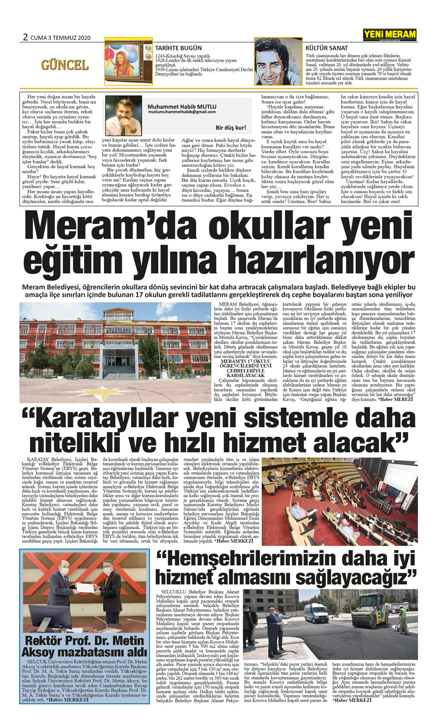 3 Temmuz 2020 Yeni Meram Gazetesi