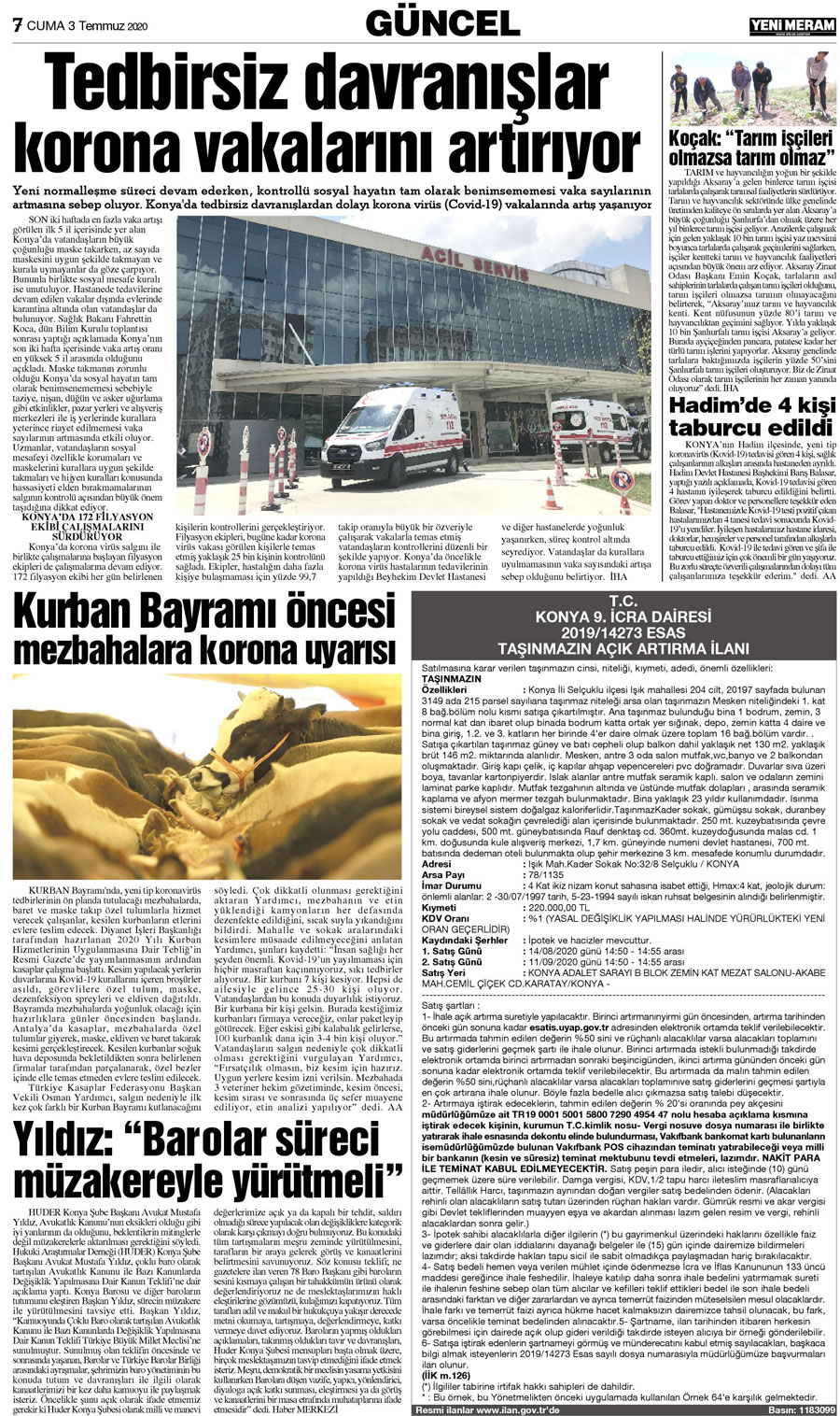 3 Temmuz 2020 Yeni Meram Gazetesi