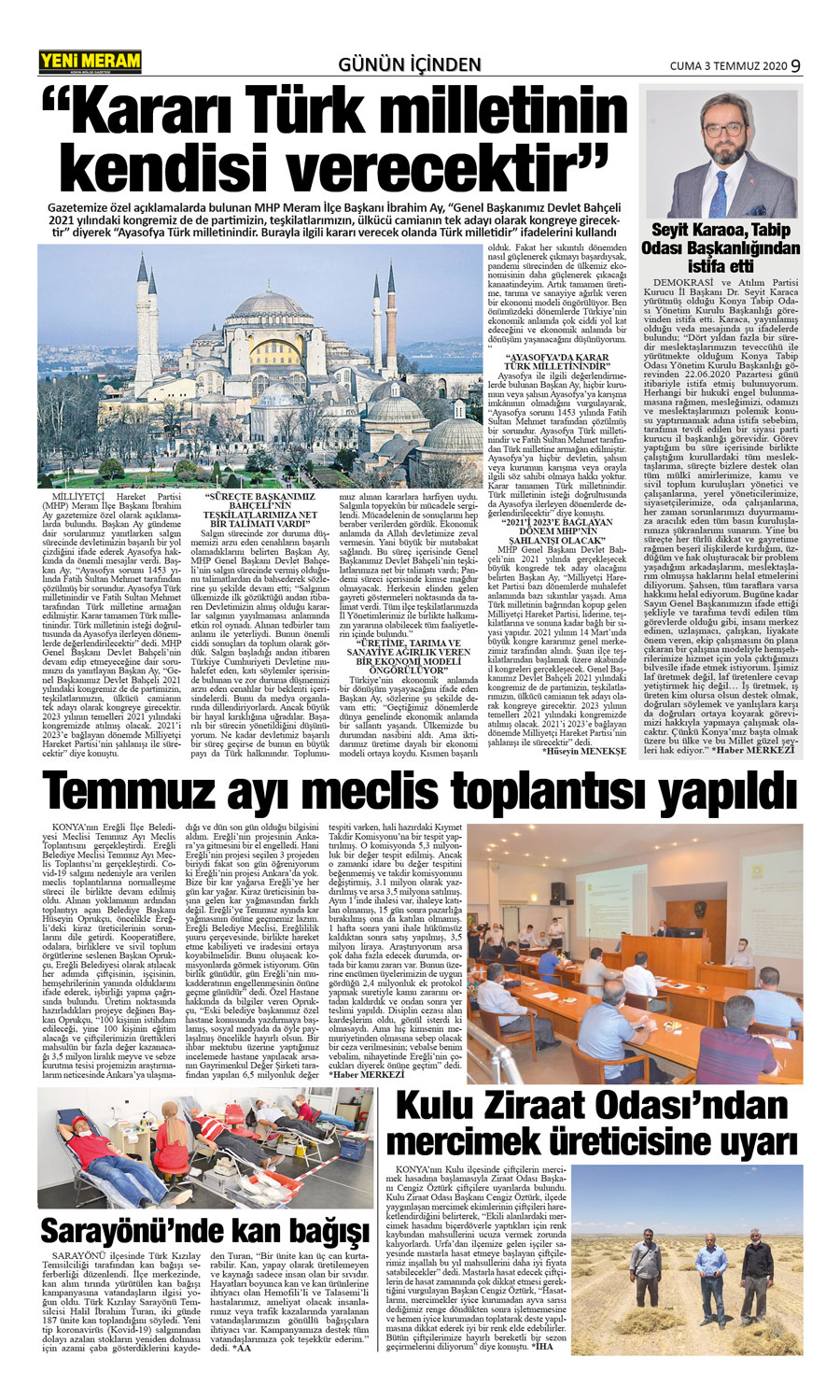 3 Temmuz 2020 Yeni Meram Gazetesi