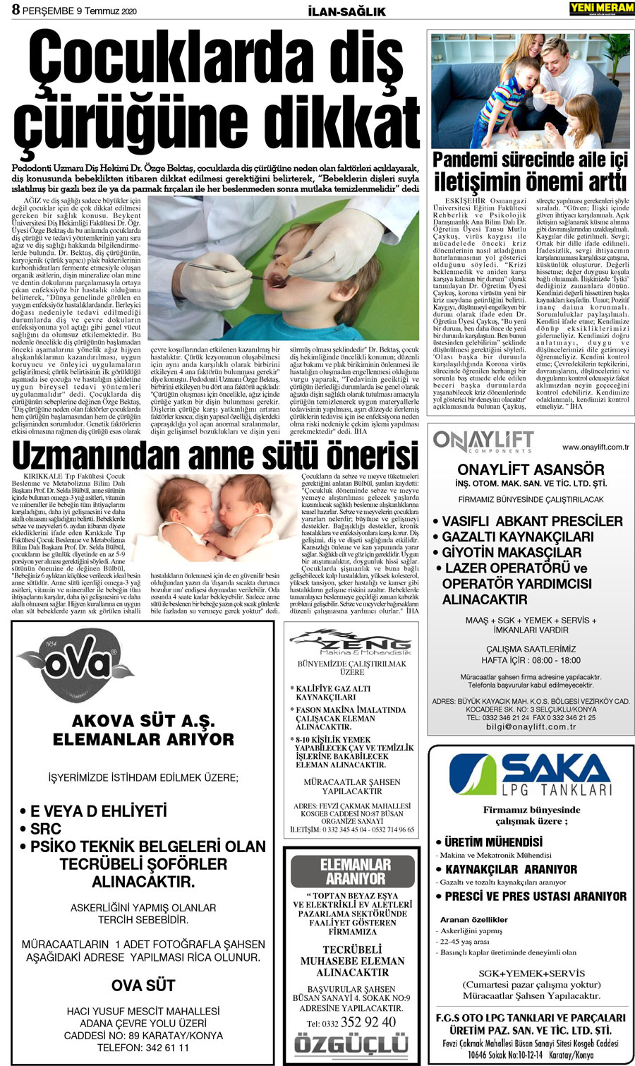 9 Temmuz 2020 Yeni Meram Gazetesi