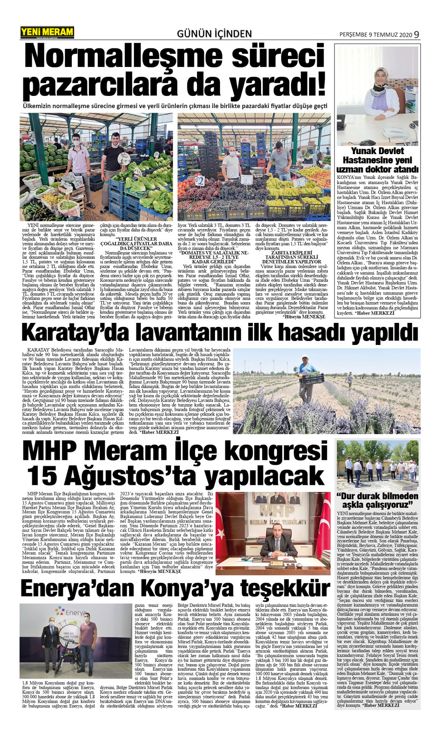 9 Temmuz 2020 Yeni Meram Gazetesi