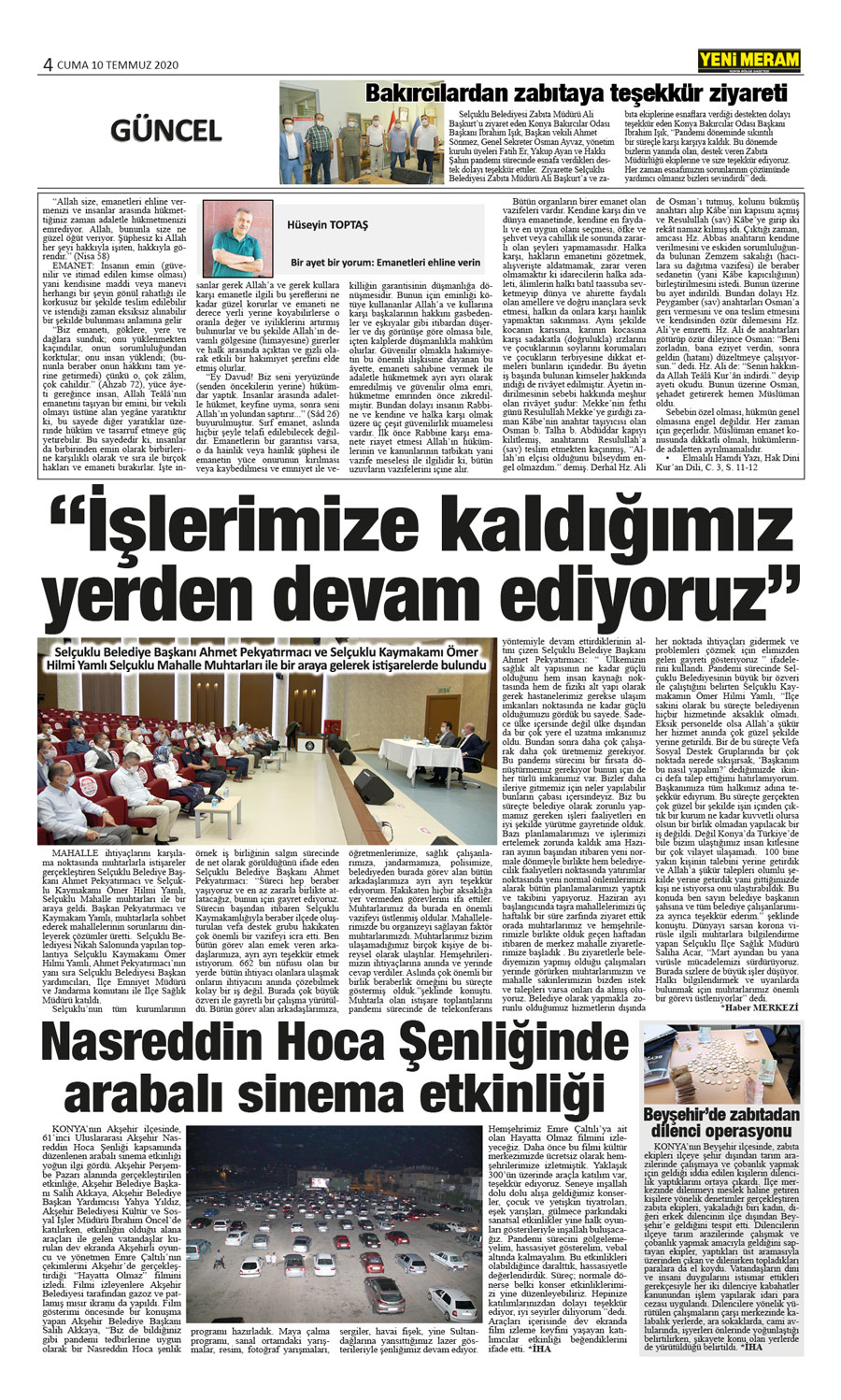 10 Temmuz 2020 Yeni Meram Gazetesi