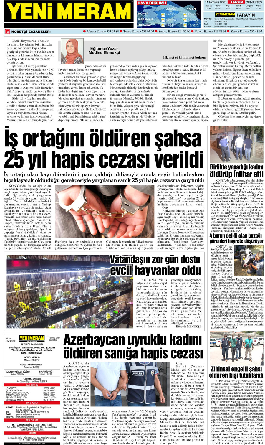 11 Temmuz 2020 Yeni Meram Gazetesi