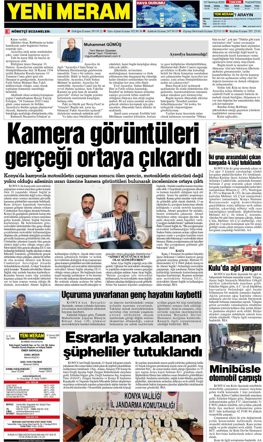 13 Temmuz 2020 Yeni Meram Gazetesi