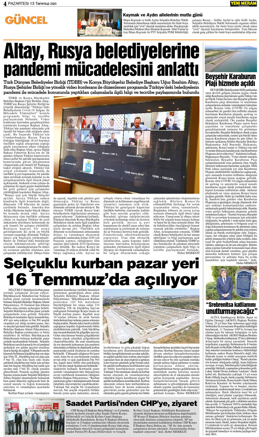 13 Temmuz 2020 Yeni Meram Gazetesi