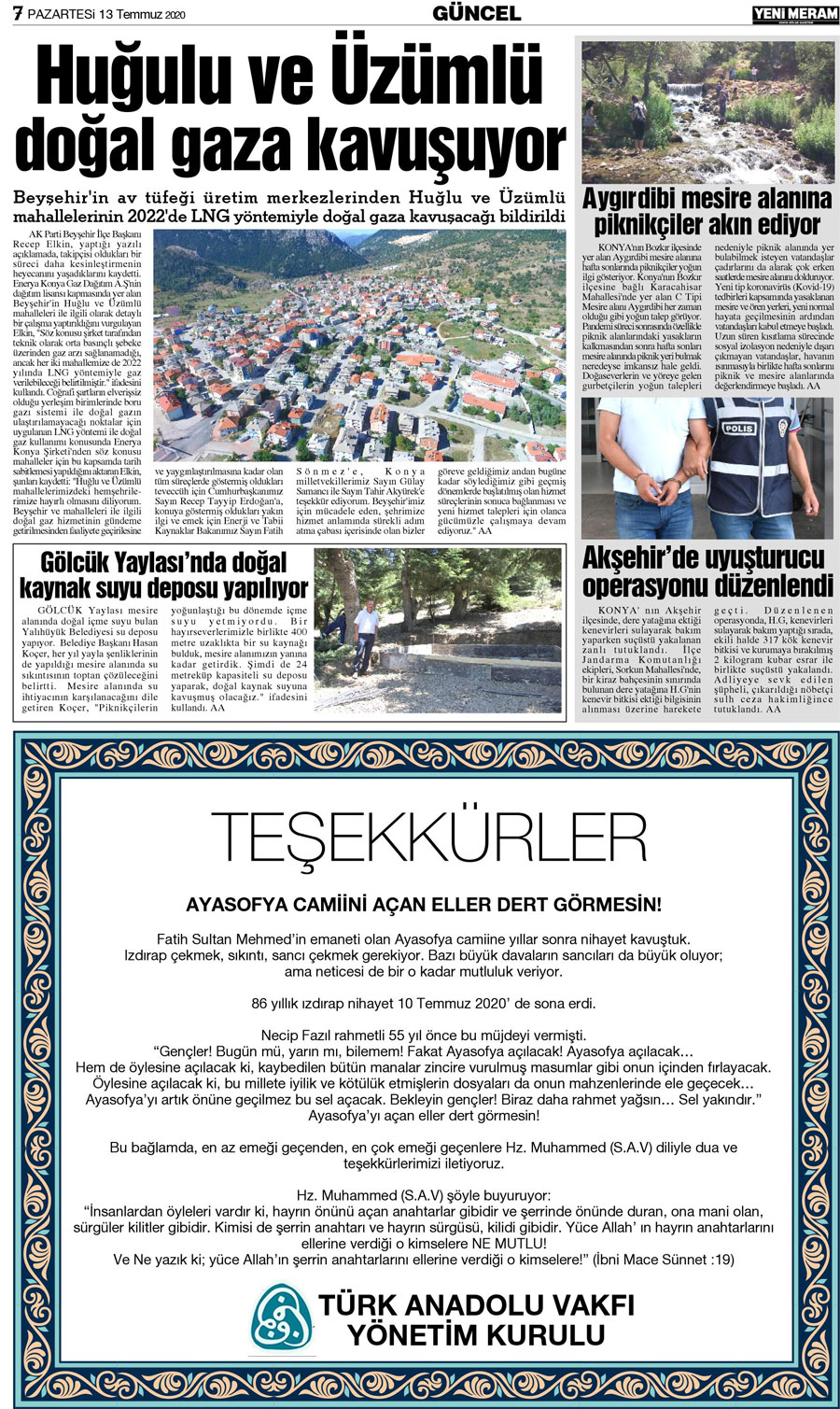 13 Temmuz 2020 Yeni Meram Gazetesi