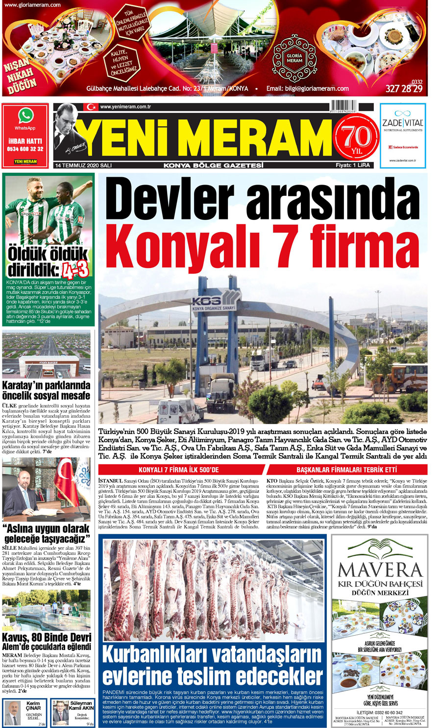 14 Temmuz 2020 Yeni Meram Gazetesi