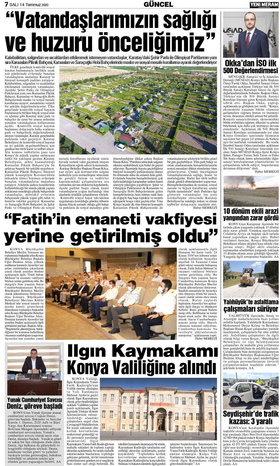 14 Temmuz 2020 Yeni Meram Gazetesi