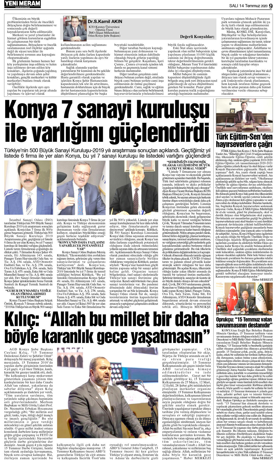 14 Temmuz 2020 Yeni Meram Gazetesi