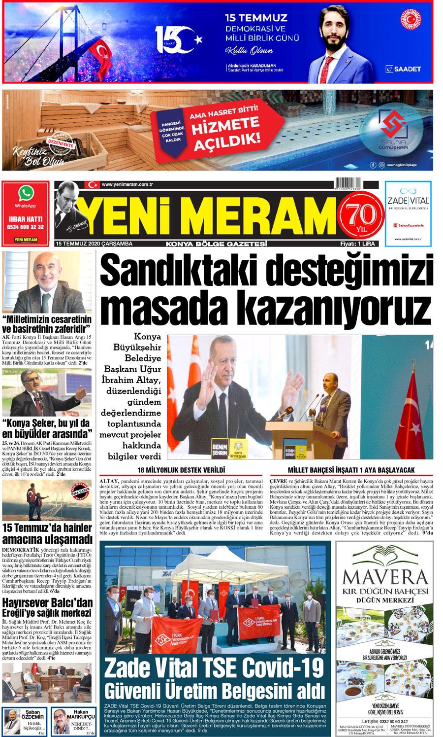 15 Temmuz 2020 Yeni Meram Gazetesi