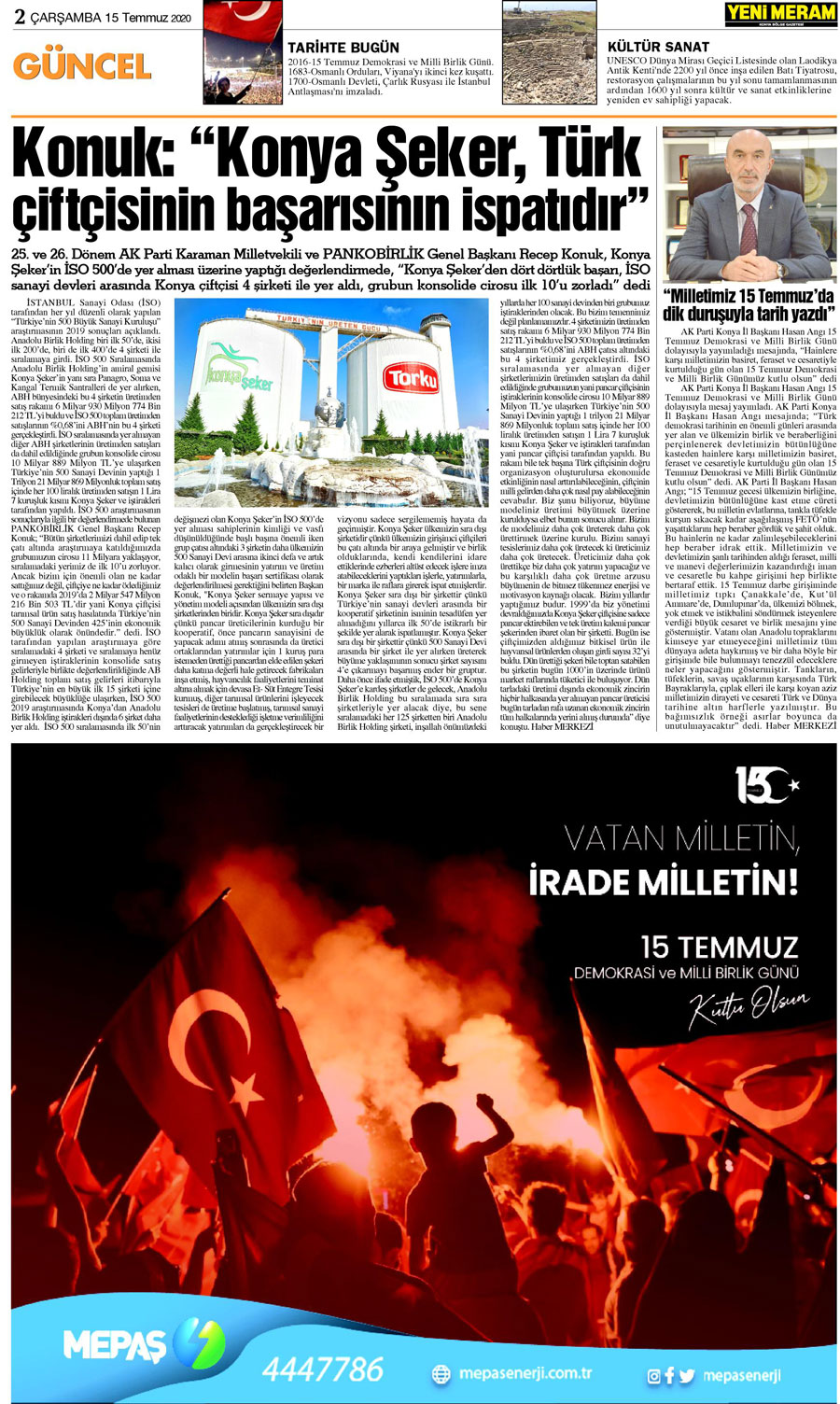 15 Temmuz 2020 Yeni Meram Gazetesi