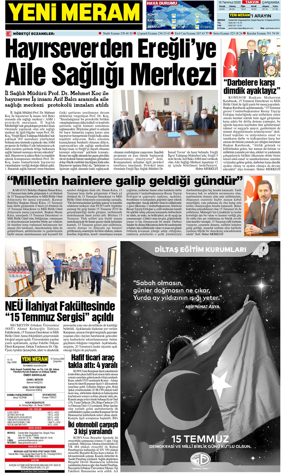 15 Temmuz 2020 Yeni Meram Gazetesi