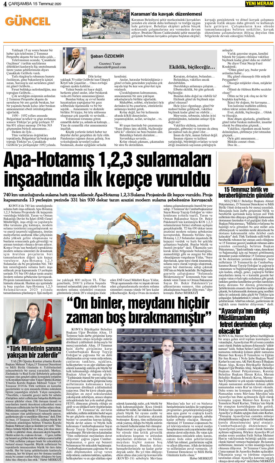 15 Temmuz 2020 Yeni Meram Gazetesi