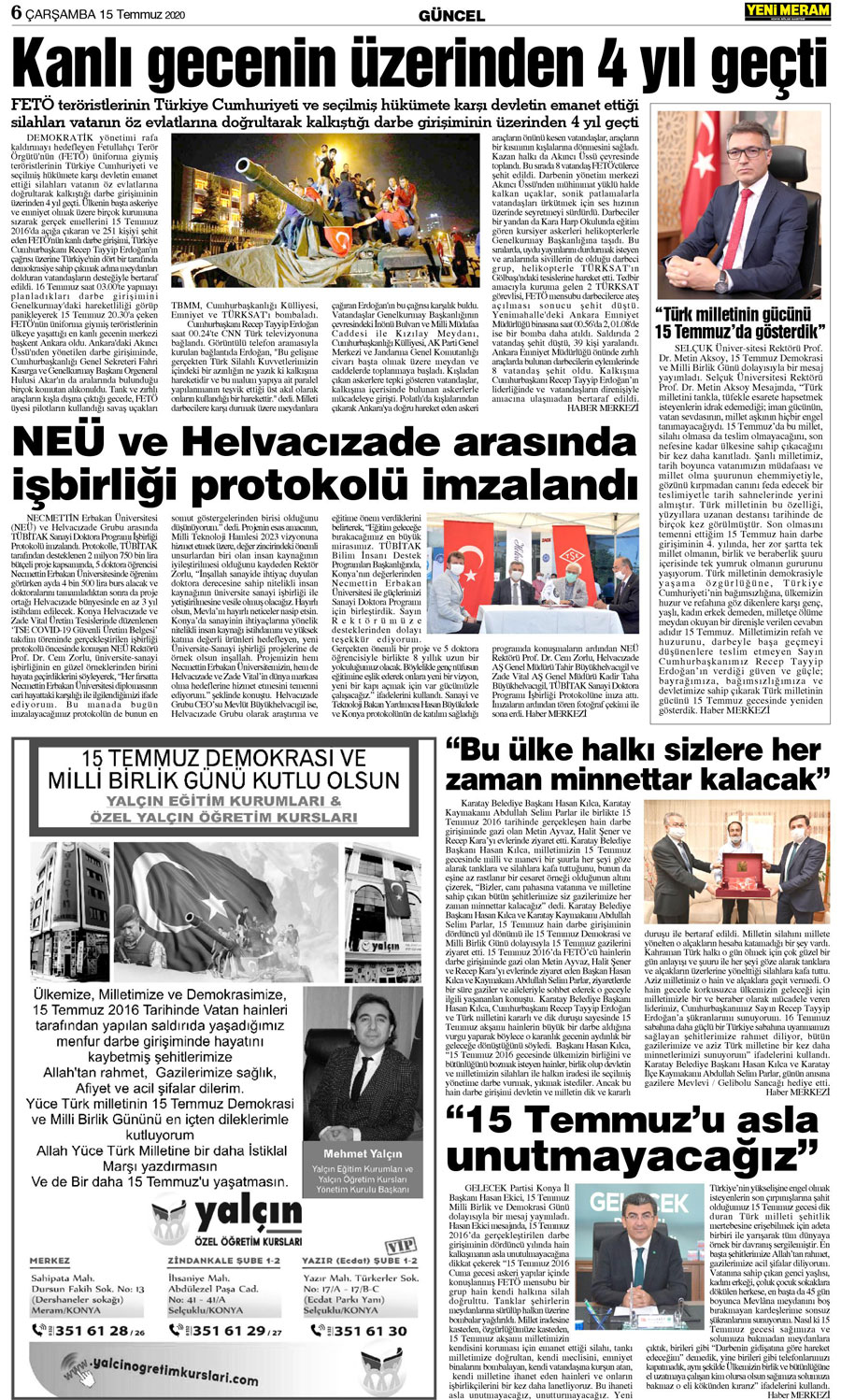 15 Temmuz 2020 Yeni Meram Gazetesi