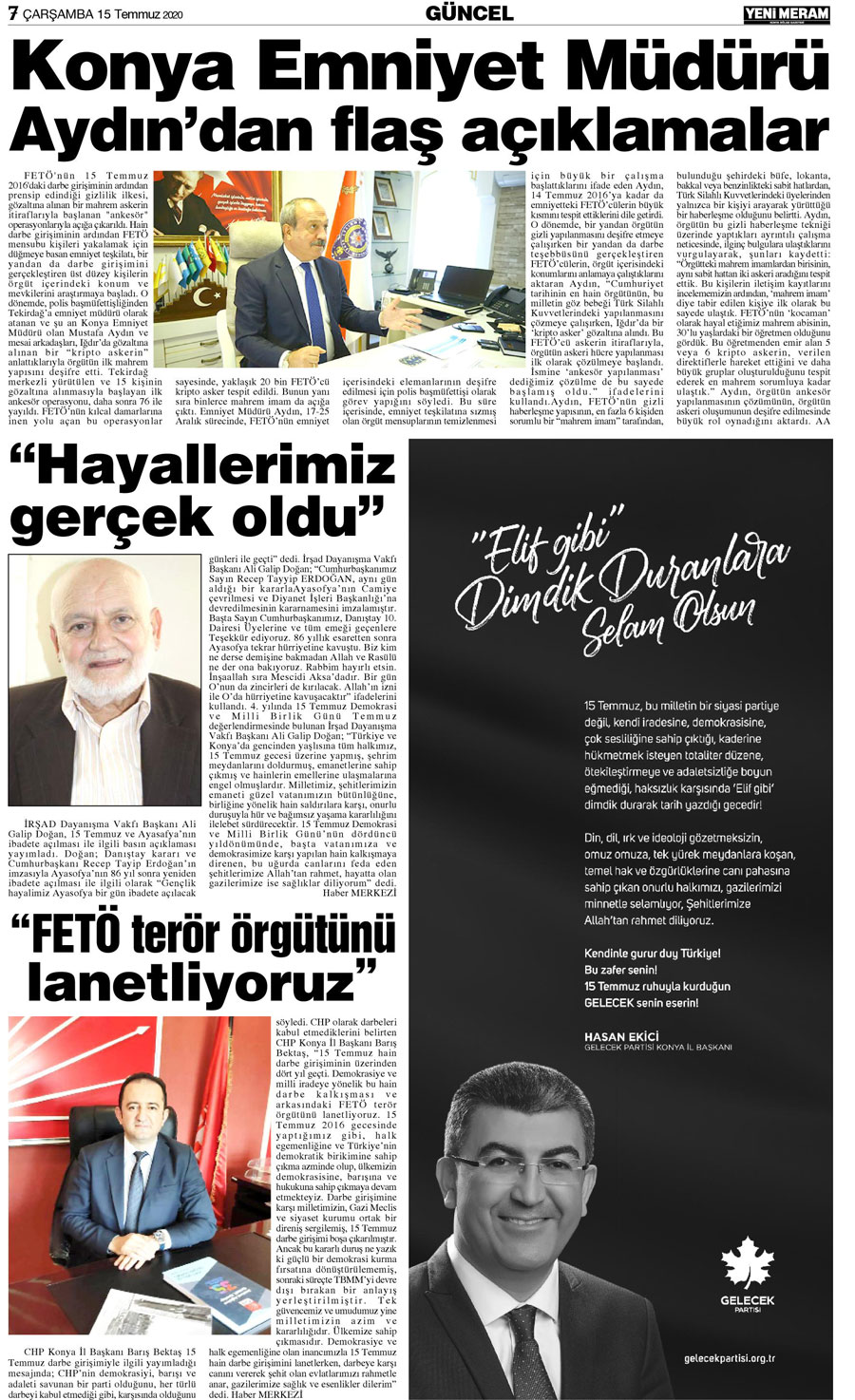 15 Temmuz 2020 Yeni Meram Gazetesi