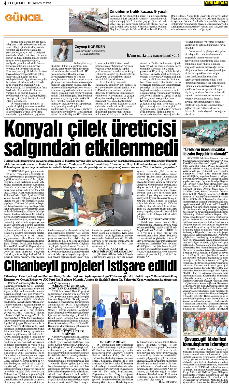 16 Temmuz 2020 Yeni Meram Gazetesi