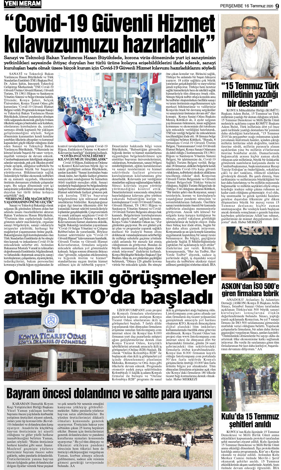 16 Temmuz 2020 Yeni Meram Gazetesi