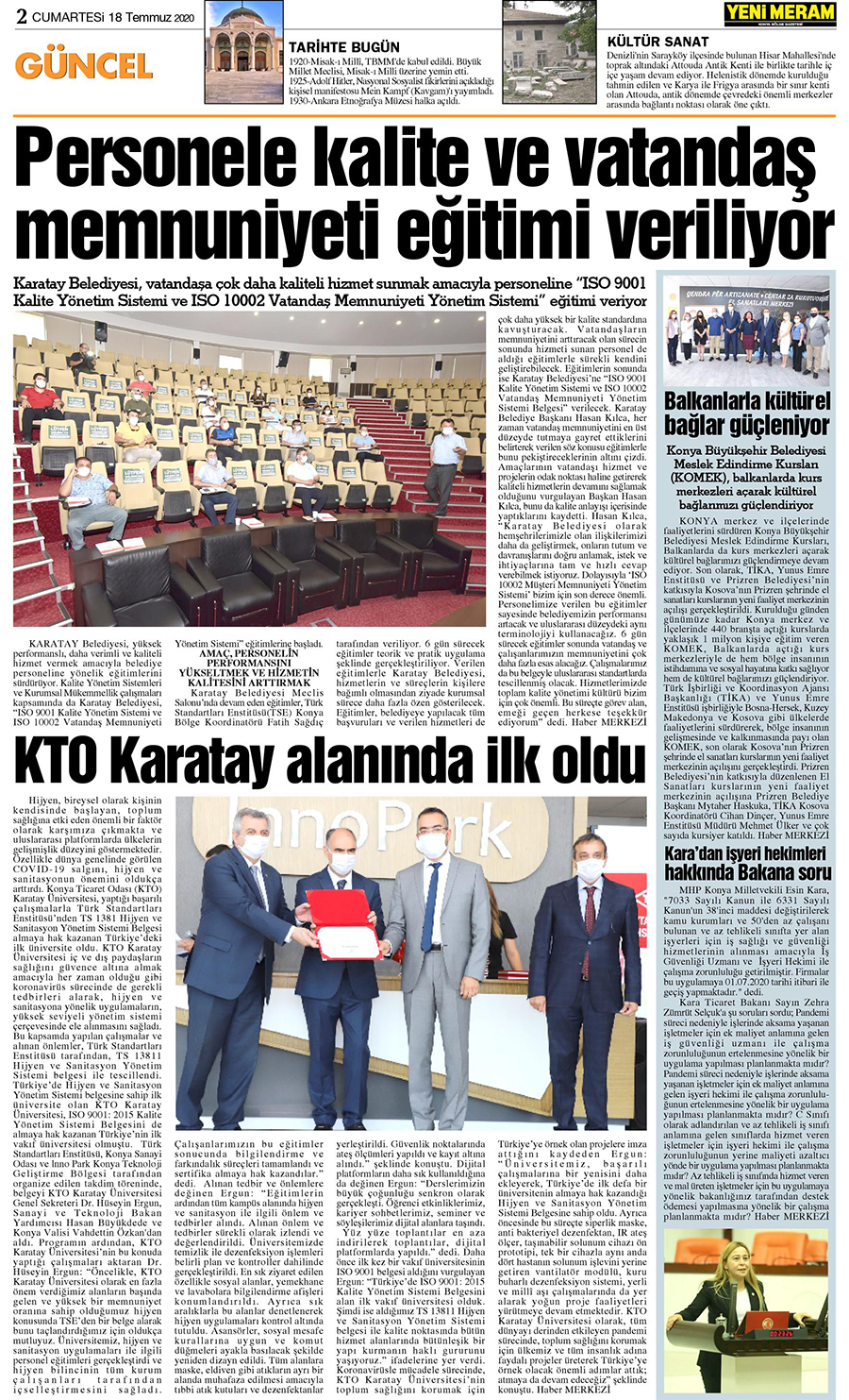 18 Temmuz 2020 Yeni Meram Gazetesi