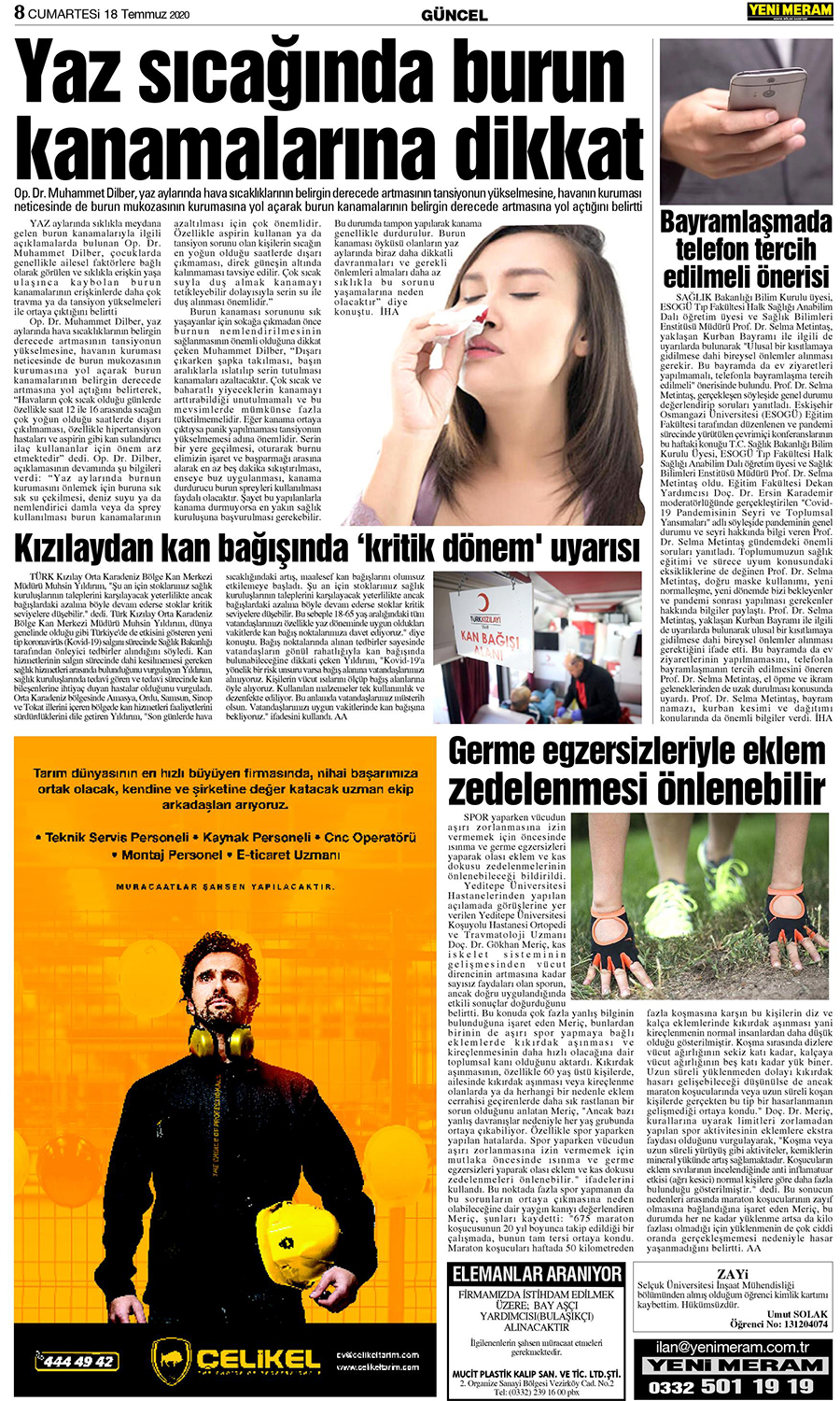 18 Temmuz 2020 Yeni Meram Gazetesi