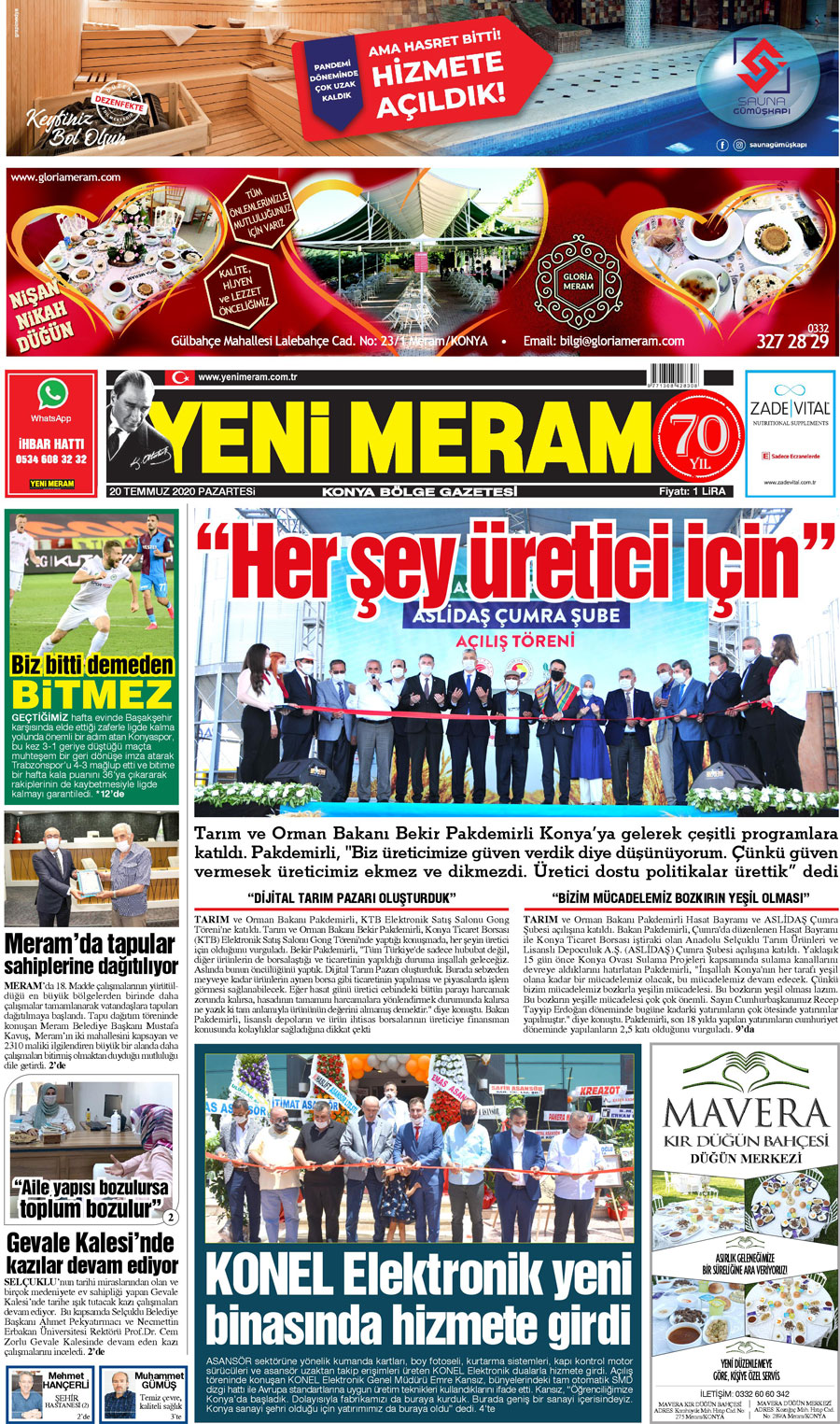 20 Temmuz 2020 Yeni Meram Gazetesi