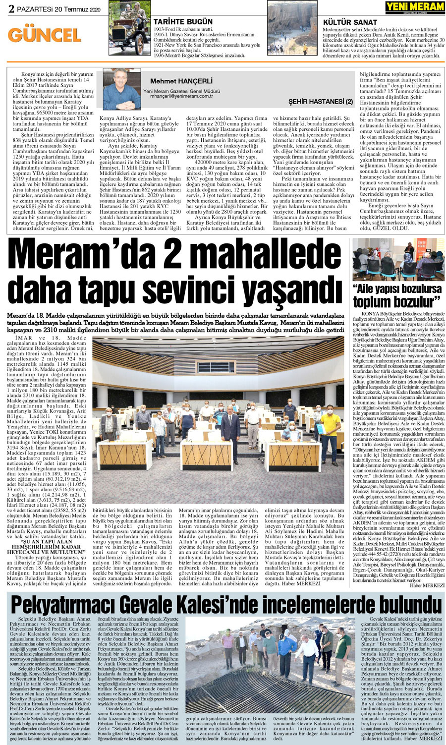 20 Temmuz 2020 Yeni Meram Gazetesi