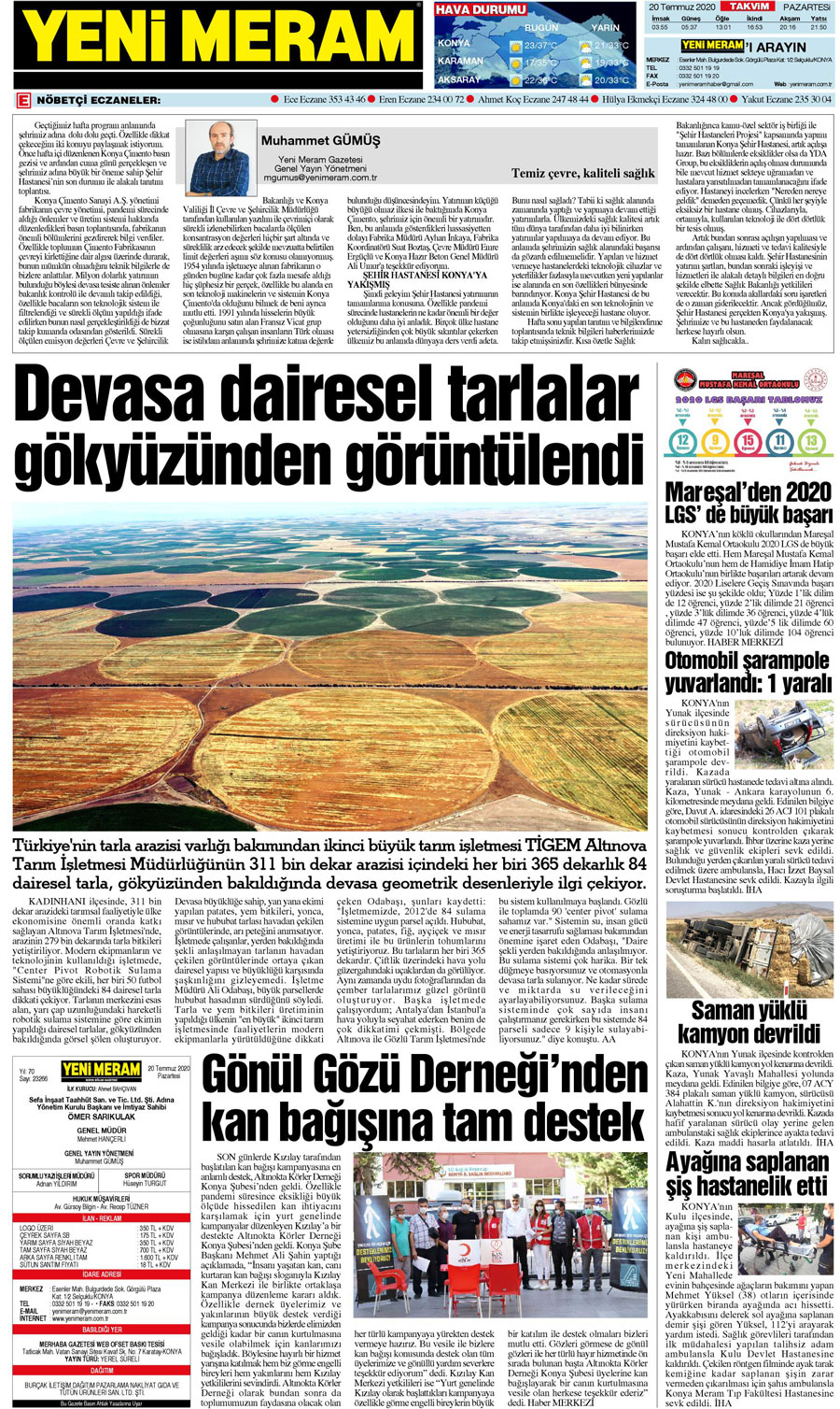 20 Temmuz 2020 Yeni Meram Gazetesi