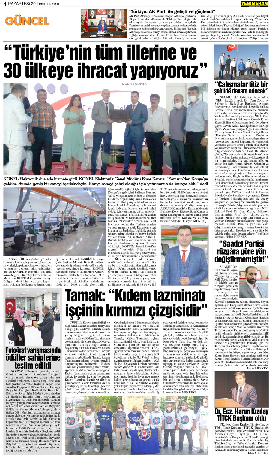 20 Temmuz 2020 Yeni Meram Gazetesi