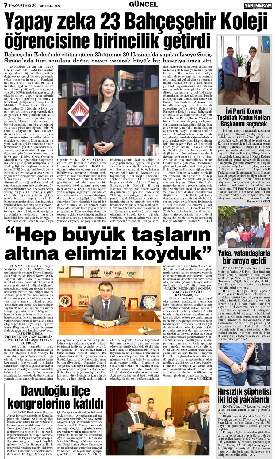 20 Temmuz 2020 Yeni Meram Gazetesi