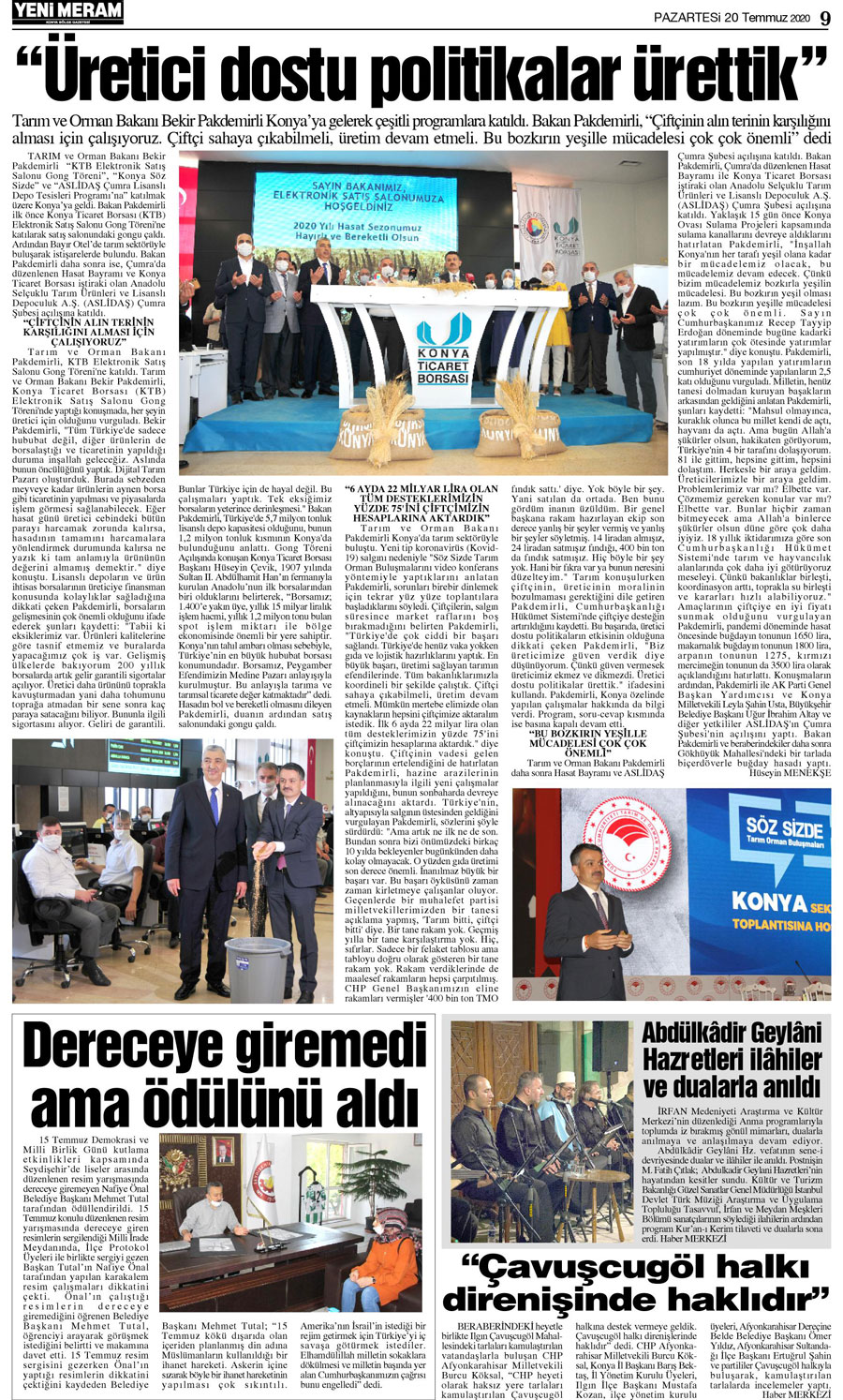 20 Temmuz 2020 Yeni Meram Gazetesi