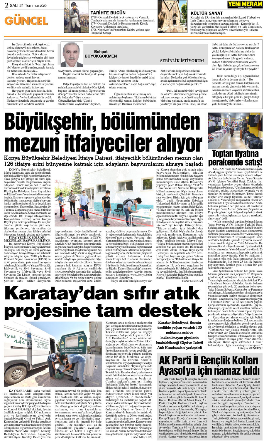 21 Temmuz 2020 Yeni Meram Gazetesi