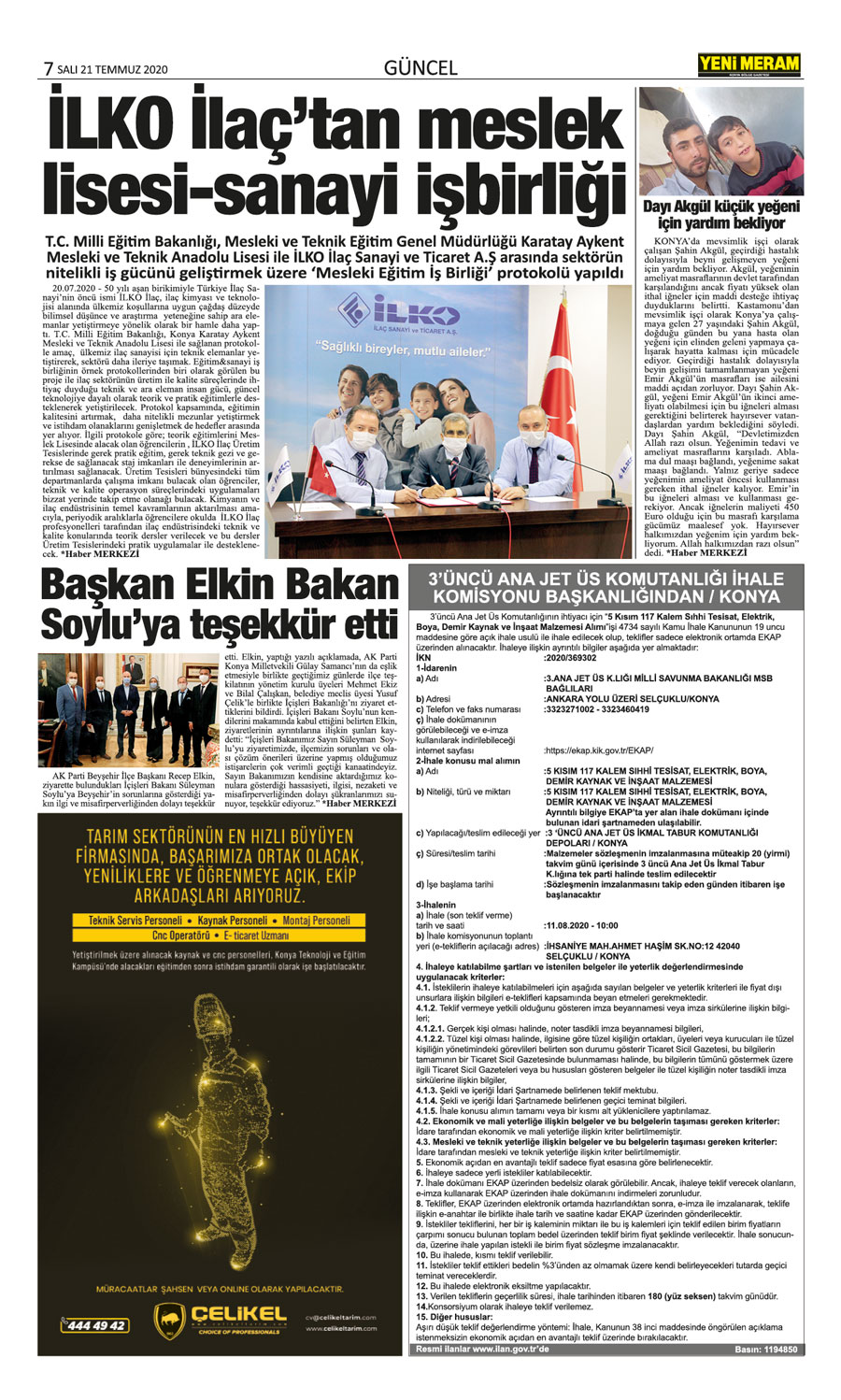 21 Temmuz 2020 Yeni Meram Gazetesi