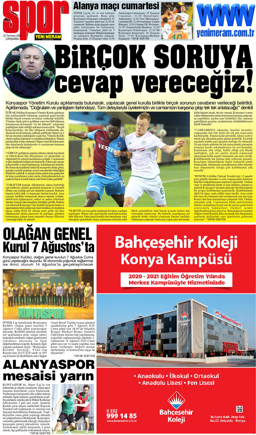 22 Temmuz 2020 Yeni Meram Gazetesi