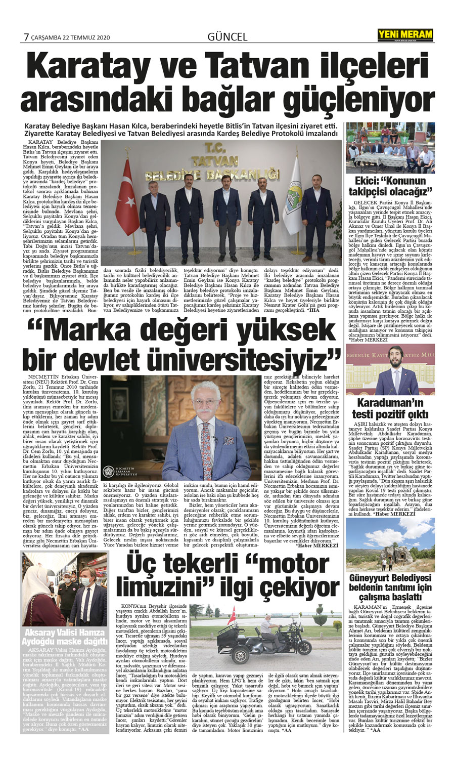 22 Temmuz 2020 Yeni Meram Gazetesi