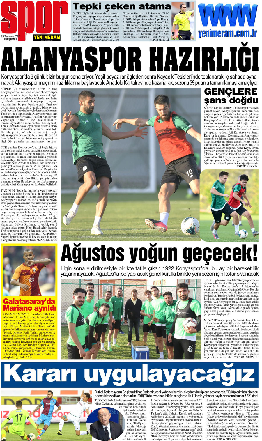 23 Temmuz 2020 Yeni Meram Gazetesi