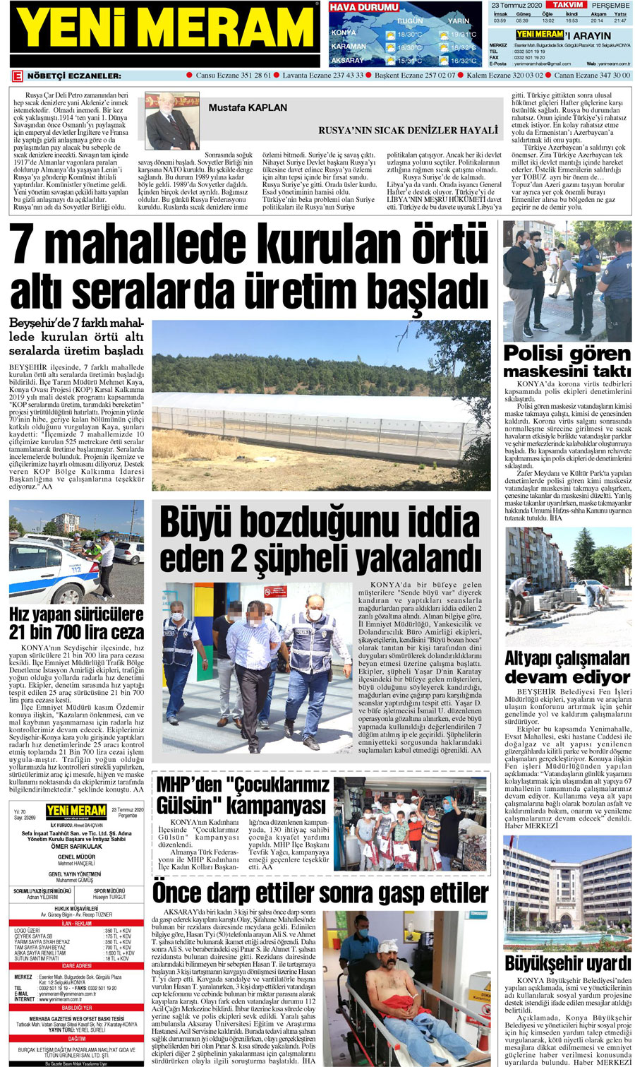 23 Temmuz 2020 Yeni Meram Gazetesi