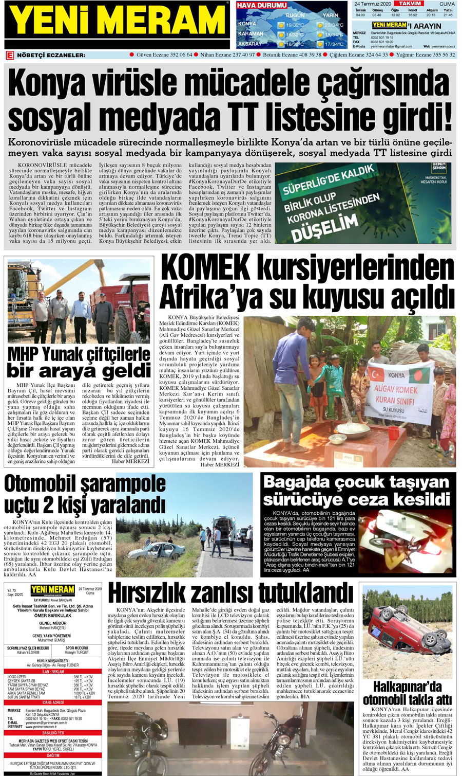 24 Temmuz 2020 Yeni Meram Gazetesi